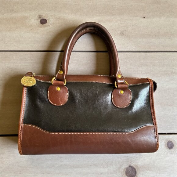 Vintage Brahmin Satchel Handbag Brown Black Smooth Leather Timeless Preppy - Picture 2 of 16